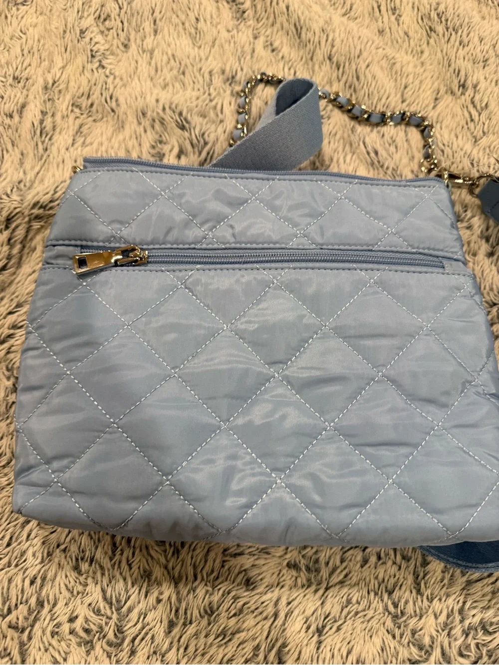 NWT INC International Concepts Quilted Light Blue Crossbody with Gold Chain